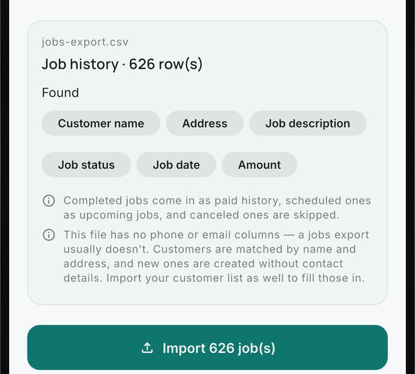 The Import data preview: what OnsiteBoard found in the file, before anything is added.
