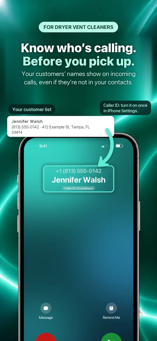 App Store screenshot: Know who’s calling. Before you pick up. Your customers’ names show on incoming calls, even if they’re not in your contacts.