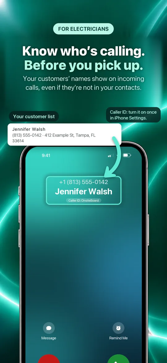 App Store screenshot: Know who’s calling. Before you pick up. Your customers’ names show on incoming calls, even if they’re not in your contacts.