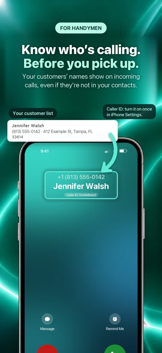 App Store screenshot: Know who’s calling. Before you pick up. Your customers’ names show on incoming calls, even if they’re not in your contacts.