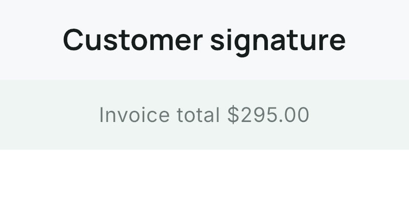 The signature pad with the invoice total, $295.00, shown above it.